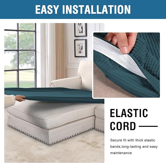 H.VERSAILTEX Super Stretch Individual Chaise Cover Sectional Couch Covers for L Shaped Sofa Both Left/Right Featuring Thick Jacquard Textured Twill Fabric (1 Piece Chaise Cover, Deep Teal)-Ruum Studio Home