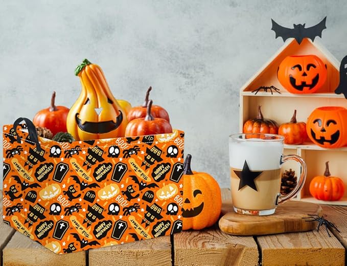 HIYAGON Rectangular Halloween Basket for Boys and Girls Kids Trick or Treat Pumpkin Basket for Halloween Parties Cute Storage Bin Organizer Box Room Decor(Spider Halloween)-Ruum Studio Home
