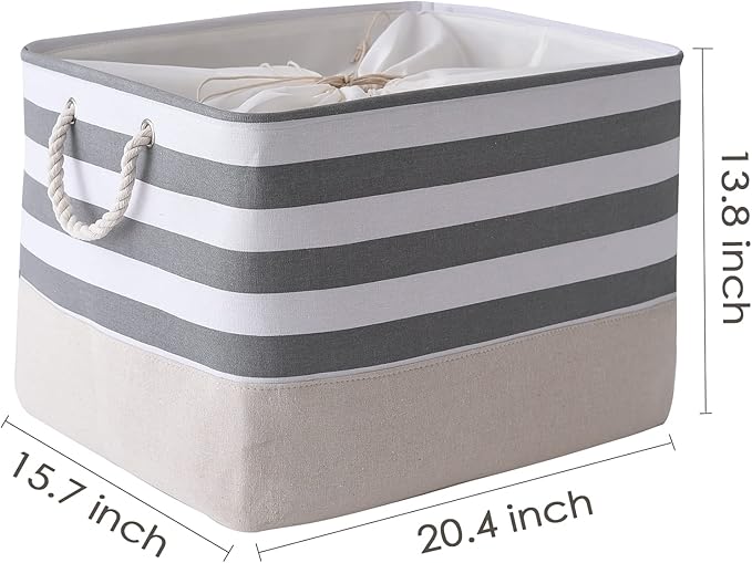 TheWarmHome Jumbo Storage Bins Baskets, Sturdy Fabric Organizing Basket W/Handles, Decorative Foldable Storage Baskets for Shelves Closet Nursery Toy (Grey&White Stripes 3 Pack, 20.5Lx15.7Wx13.8H in)-Ruum Studio Home