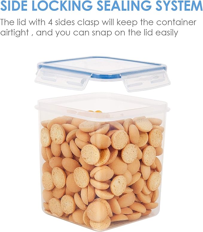 Vtopmart Food Storage Containers 2.5L / 84.5oz, 4 Pieces BPA Free Plastic Airtight Canister for Flour, Sugar, Baking Supplies, with 4 Measuring Cups and 24 Labels, Blue-Ruum Studio Home