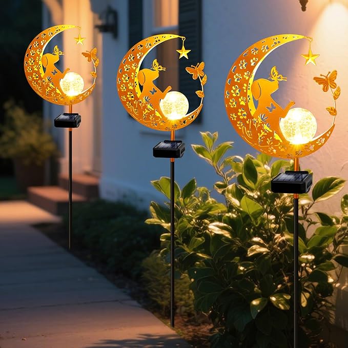 YJFWAL Garden Solar Dog Lights Pathway Stake Lights Glass Globe with Moon Dog Decor, Gifts for Mom Grandma Friends, Outdoor Decor Light Waterproof for Walkway, Yard, Patio or Garden (Warm White)-Ruum Studio Home