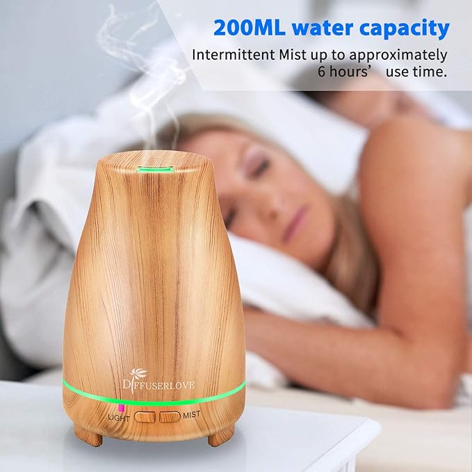 Diffuserlove Essential Oil Diffuser 200ML Aroma Diffuser Mist Humidifiers with 7 Color LED Lights, Auto Shut-Off Function for Bedroom Office Room House-Ruum Studio Home