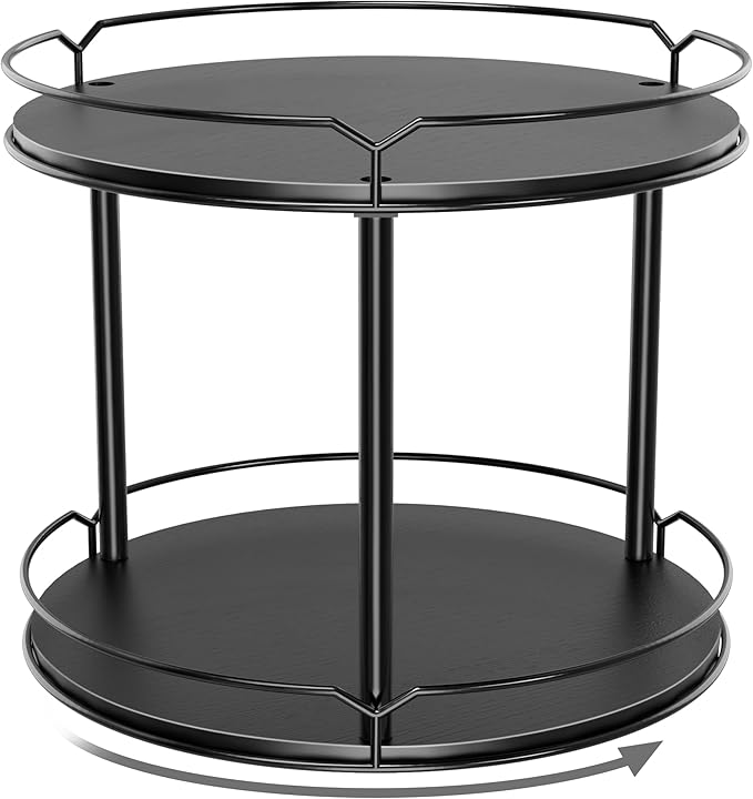 Lazy Susan Organizer 2 Tier - 12.4" Turntable Spice Rack for Table Top, Wooden Rotating Lazy Susan for Cabinet Pantry Kitchen Countertop Dining Table Cupboard Bathroom Vanity Storage(Black)-Ruum Studio Home