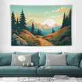 HZOHNAGO Mountain Tapestry Forest Mountain Sunrise Road Pattern Printed Wall Tapestry Wall Hanging for Bedroom Living Room Dorm 60" W x 40" H-Ruum Studio Home