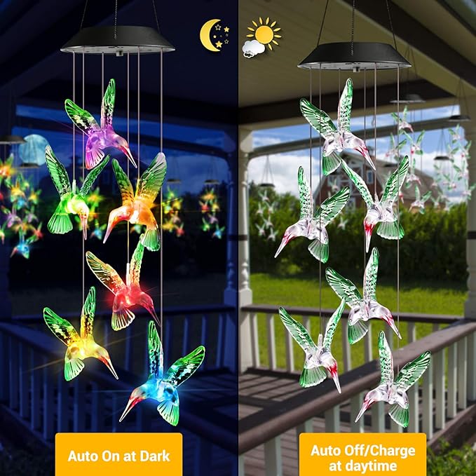 Toodour Solar Wind Chime, Color Changing Wind Chimes Hummingbird, LED Decorative Mobile, Gifts for Mom Grandma, Waterproof Outdoor Decorative Lights for Garden, Patio, Yard, Window Outdoor Decor-Ruum Studio Home