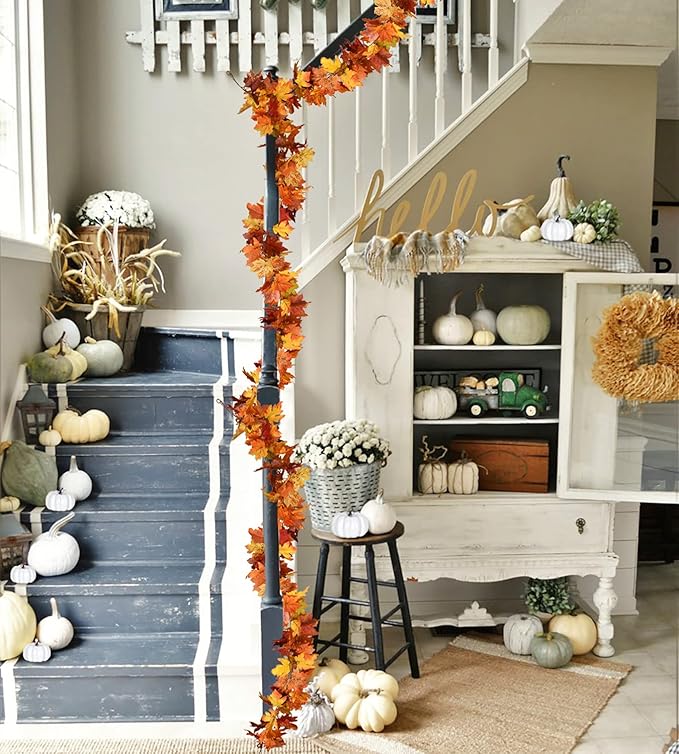 DearHouse 2 Pack Fall Maple Leaf Hanging Vine Garland Artificial Autumn Foliage Thanksgiving Decor for Home Wedding Fireplace Party Christmas (Light Yellow)-Ruum Studio Home