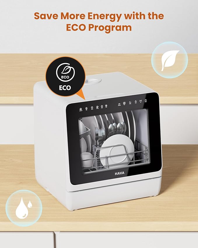HAVA 2025 NEW Upgraded Countertop Dishwasher with Water Softener and Enhanced Energy Efficiency, Portable Dishwasher with 8 Wash Programs, Child Lock & Delayed Start Function, No Installation Needed-Ruum Studio Home