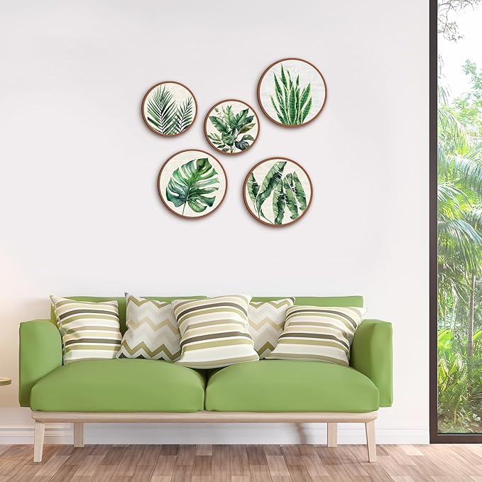 Qunclay 5 Pcs Wall Art Decor Wooden Living Room Wall Decor Bohemian Hanging Farmhouse Geometric 10'' and 8'' Aesthetic Wood Minimalist Posters for Bedroom(Leaves)-Ruum Studio Home