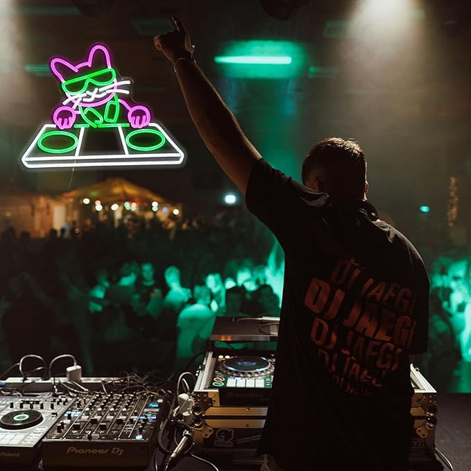 Cat DJ Player Neon Sign Dimmable DJ Player Led Neon Light for Wall Decor USB Powered Cool Neon Light Sign for Bar Party Man Cave Bedroom Art Wall Decoration-Ruum Studio Home