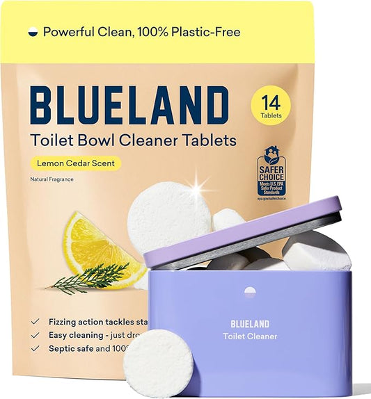BLUELAND Toilet Bowl Cleaner Tablets, Starter Set, 14 Count with Tin, Lemon Cedar, Plastic-Free, No Harsh Chemicals, Plant-Based-Ruum Studio Home
