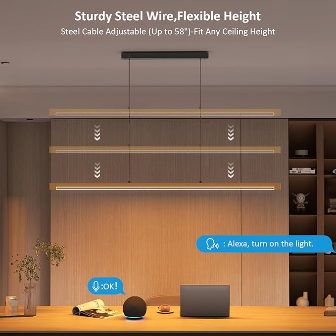 54" Linear Pendant Light Aluminum, 40W Gold Dimmable Kitchen Island Lighting with Remote & App Control, Adjustable CCT (3000K-6000K), Modern Chandelier for Home Office Dining Room Study-Ruum Studio Home