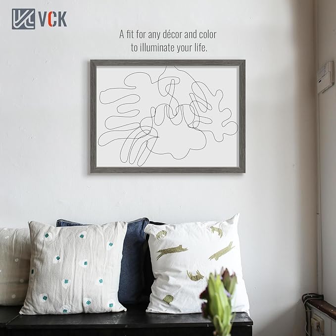 VCK 20x28 Picture Frame 3 Pack, Gray Solid Wood Poster Picture Frame, Exclusive Wood Grain, Wall Mounting Hanging-Ruum Studio Home