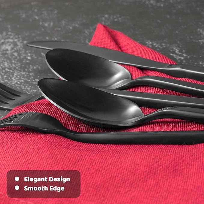 Alata Cube Black 20-Piece Forged Silverware Set Stainless Steel Flatware Set,Service for 4,Matte Satin Polished Cutlery Set,Dishwasher Safe-Ruum Studio Home