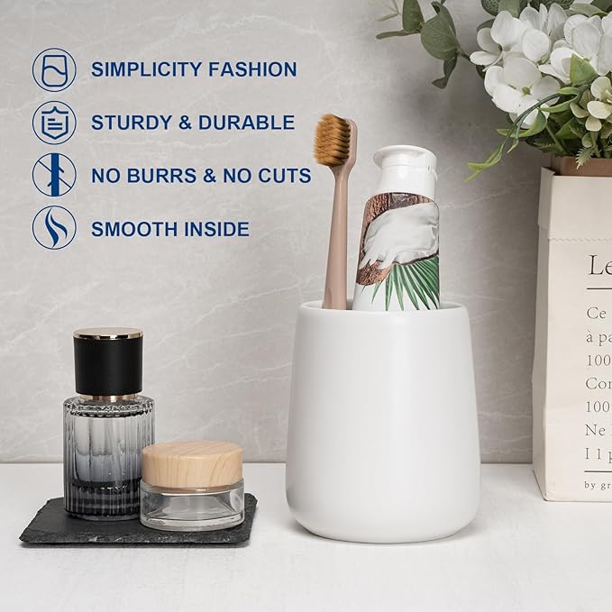 Bathroom Tumbler Cup Ceramic 13.5oz Reusable Toothbrush Cup 400ml, Toothbrush Holder Adequate for Your Bathroom (White)-Ruum Studio Home