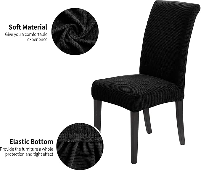 Joccun Chair Covers for Dining Room Set of 2,Dining Chair Slipcovers Stretch Dining Room Chair Covers Seat Protector,Washable Parsons Chair Cover for Home,Hotel,Banquet(Black,2 Pack)-Ruum Studio Home