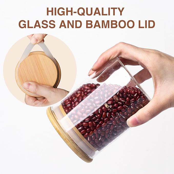 17oz Glass Food Storage Jars, Glass Jars with Bamboo Lids, Kitchen Storage Jars, Set of 12, Canisters with Airtight Lids for Spice, Coffee, Cookie, Pantry Organizers-Ruum Studio Home