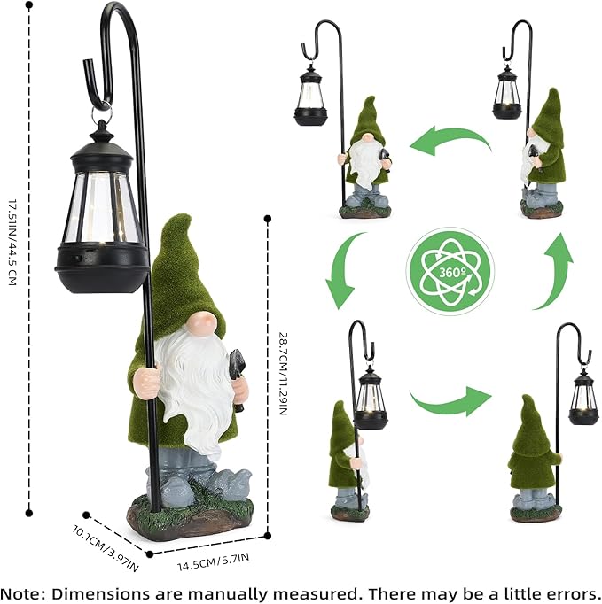 Solar Garden Gnome Decor Outdoor Statue - Gnome With LED Waterproof Sculptures Lights, Cute Gnome Pond/Yard Statues Outside Decoration, Home, Lawn, Patio, Resin Animal Ornament, Women/Gardening Gift-Ruum Studio Home
