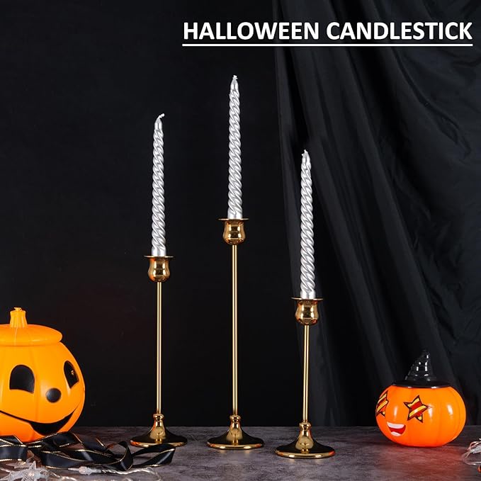 Taper Candle Holder Tall Vintage Metal Candlestick Holders Candle Stick Candelabra for Halloween Thanksgiving Christmas Holiday Wedding (Gold, 2 Sets (6 pcs))-Ruum Studio Home