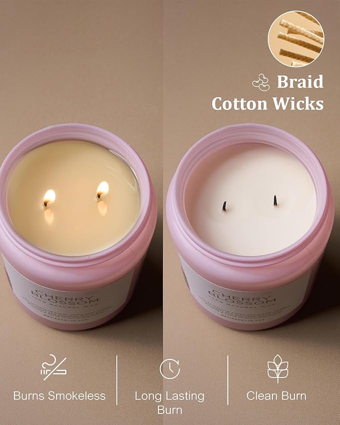 M&SENSE Cherry Blossom Scented Spring Candle, 19.4oz 110 Hours Long Lasting Natural Soy Wax Stress Relief Aromatherapy Romantic Candle for Women & Bedroom Decor-Ruum Studio Home