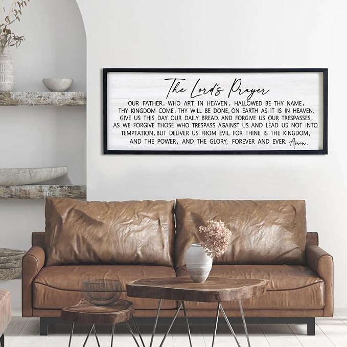 Our Father Prayer Bible Verse Framed Wall Art, 40''×15'' Black Horizontal Religious Christian Lords Prayer Sign for God Jesus Christ Prayer, Rustic Holy Inspirational Catholic Scripture Decor-Ruum Studio Home