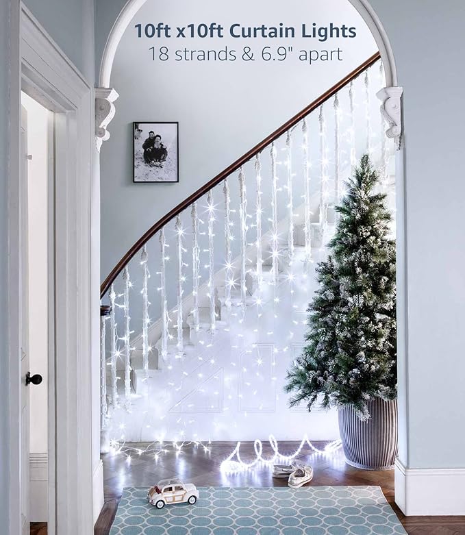 Lighting EVER Curtain Lights Cool White, 306 LED Plug in Hanging Fairy String Light for Bedroom Wall, Indoor Outdoor Backdrop Lighting for Wedding Party Patio (10x10ft, 18 Strings 6.9" Apart)-Ruum Studio Home