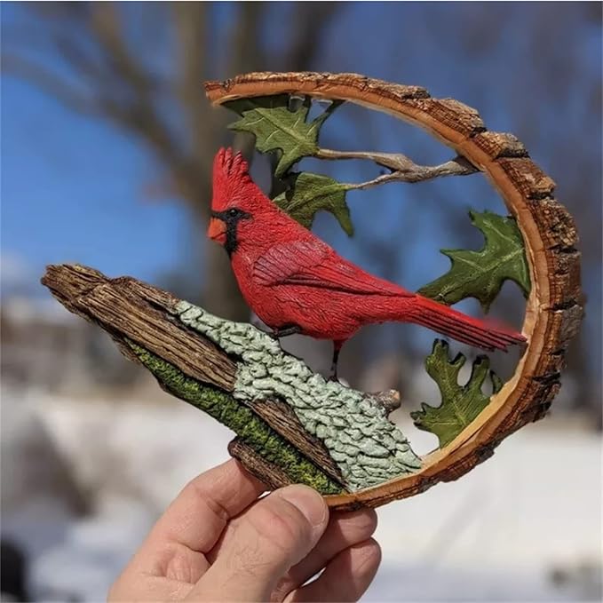 Cardinal Wood Carving - Handmade 'Cardinals Appear When Angels are Near', Unique Original Art Carving Work Statue Decor Small Animal Sculpture Art Wood Miniature-Ruum Studio Home