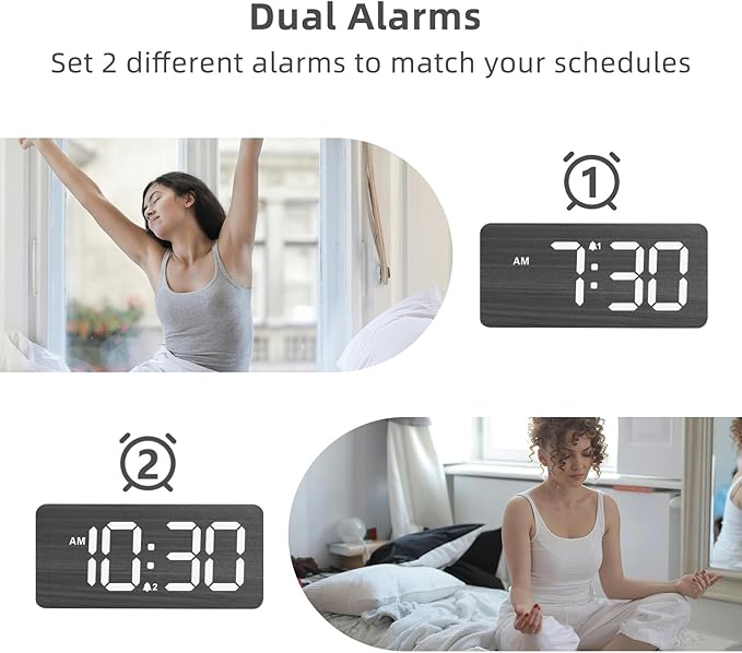 uscce Wooden Digital Alarm Clocks for Bedrooms: Dimmable Dual Alarm Clock with Large Numbers for Bedside Desk - Loud Alarm for Heavy Sleepers with Volume Control - Wood Decor & Gifts-Ruum Studio Home