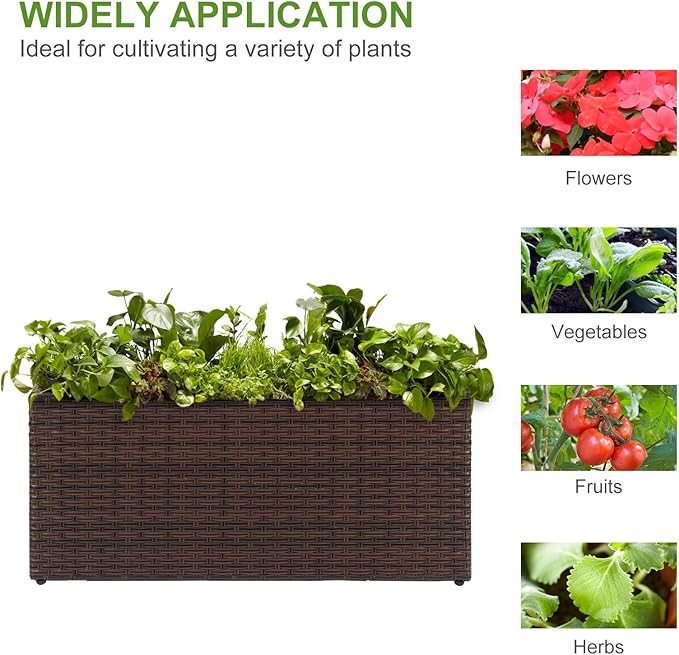 LEWIS&WAYNE Large Rectangular Block Planter Box Handmade Wicker Tall Planters for Outdoor Plants with Removable Liners Modern Planter for Indoor Outdoor Patio Deck - Brown, 30''x12''x16''-Ruum Studio Home