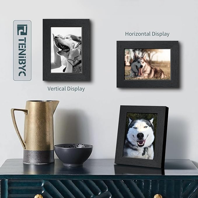 5x7 Picture Frame 3 Pack - Black Woodgrain, Solid Wood & HD Tempered Glass, Table Display or Wall Hanging-Ruum Studio Home