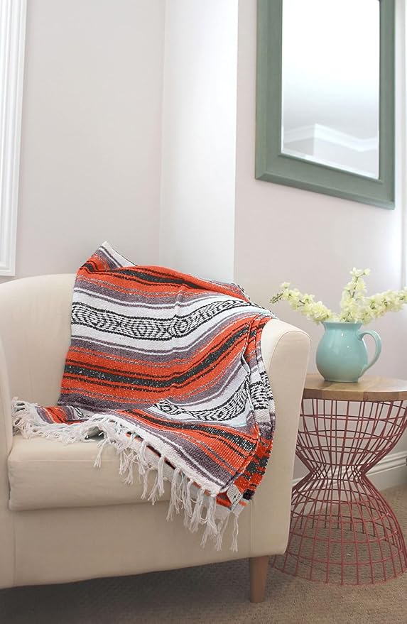 Del Mex Classic Mexican Blanket, Large Authentic Woven Falsa Throw (70"x50"), Artisan Southwest Décor for Beach, Yoga, Outdoors (Terracotta)-Ruum Studio Home