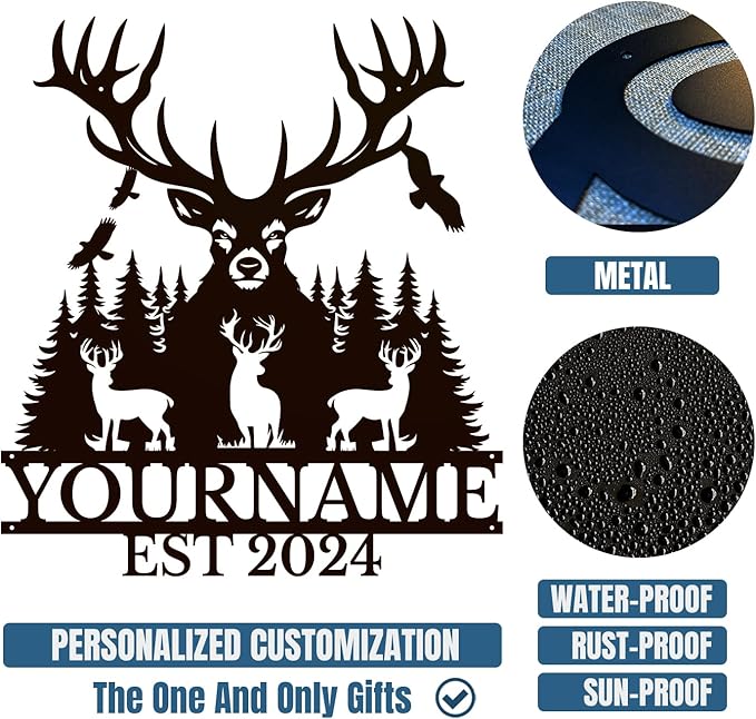 Personalized Metal Signs: Custom Shed Wall Decor, Black Deer Wall Art, Home Signs Plaques, Outdoor Decorative Signage (Style A)-Ruum Studio Home