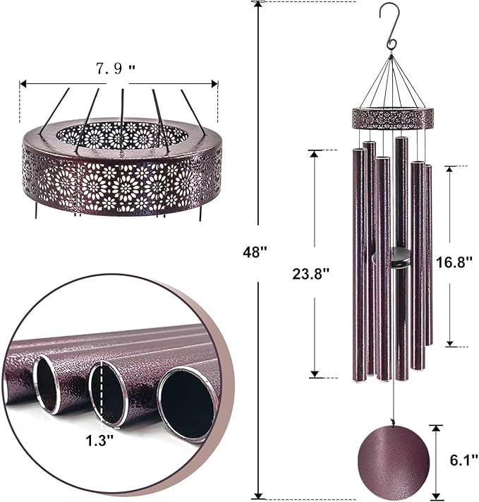 Large Wind Chimes with 6 Heavy Tubes for Outside Deep Tone - 48" Wind Chimes Outdoor Clearance, Deep Tone, Windchimes Outdoors, Memorial, Sympathy Gift, Garden Patio Yard, Home Decorate-Bronze-Ruum Studio Home