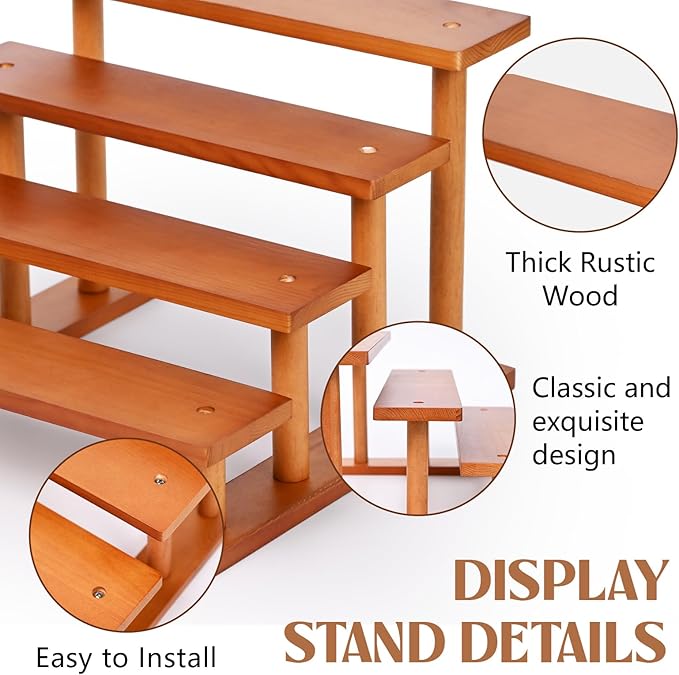 4 Tier Wooden Display Riser Stand Perfume Organizer, Dessert Table Display Set, Solid Wood Food Display Stands for Party, Bamboo Rustic Solid Wood Shelf for Cupcakes, Perfume, Cologne, Spiece-Ruum Studio Home