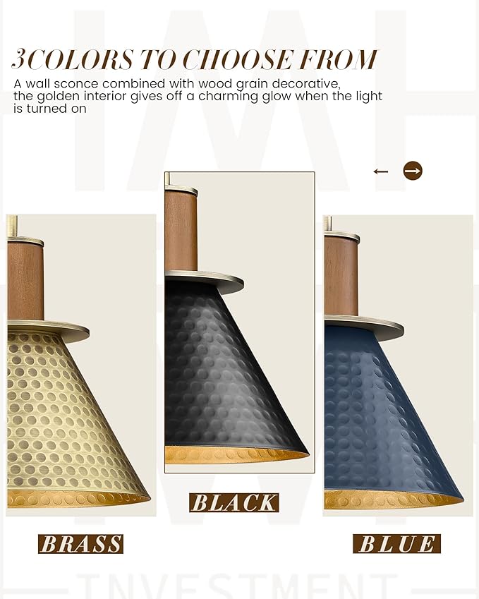 Black and Gold Wall Sconces, HWH Industrial Sconces Wall Lighting Indoor Vanity Barn Light Fixture, Gooseneck Wall Lamp for Bathroom Bedside Bedroom Kitchen, Hammered Metal Shade, 5HZG74B-L BK+BG-Ruum Studio Home