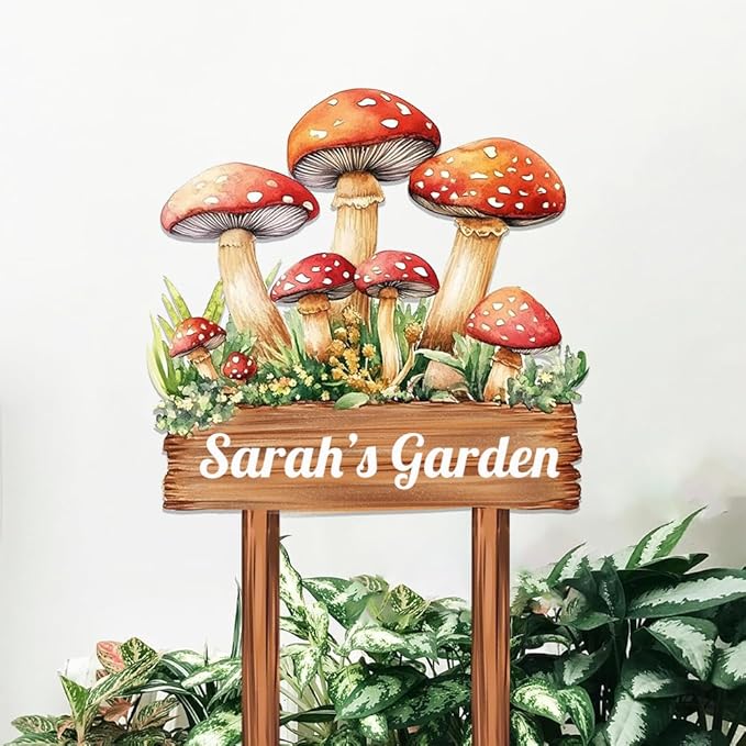 Personalized Mushroom Metal Sign with Stake,Custom Gardener Family Name Signs Outdoor Decor,Customized Flower Gardening Housewarming Gifts,Flowers Plaques for Patio Lawn Porch Backyard Farmhouse-Ruum Studio Home