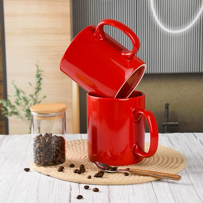 30oz Super Large Ceramic Coffee Mugs Large Handles Set of 2 (Red)-Ruum Studio Home