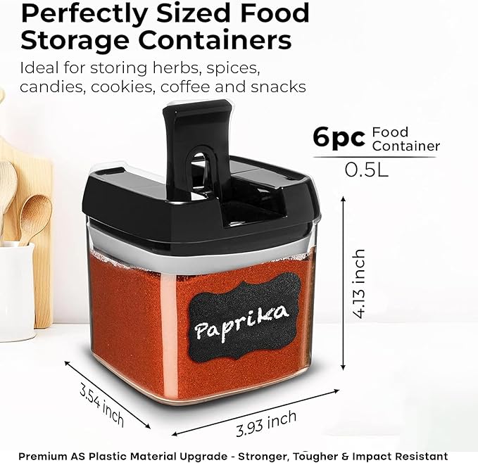 Shazo 6 PC Airtight Food Storage Containers - BPA Free Clear Plastic Snack & Spice Containers with Easy Lock Lids - Kitchen and Pantry Organization for Herbs, Coffee, Tea - 0.5L / 2.1 Cups-Ruum Studio Home