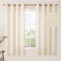 LAMIT Beige Linen Curtains 63 inch Length 2 Panels for Living Room, Bronze Grommet Soft Semi Sheer Light Filtering Window Treatments Neutral Drapes for Bedroom, 52 x 63 Inch, Beige-Ruum Studio Home