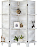 Room Divider with Shelves, Privacy Screen, Room Dividers and Folding Privacy Screens, 4 Panel Wood Temporary Wall Partition Separation Separator, Coconut-Ruum Studio Home