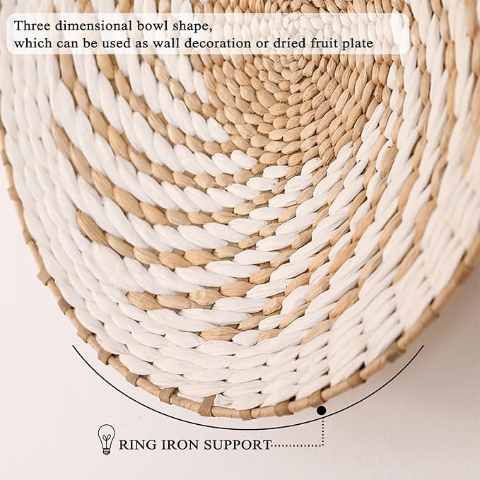 7 Pack Boho Wall Basket Decor - Seagrass Rattan Wicker Wall Decor Round Handmade Hanging Rustic Flat Elegant Wall Art for Farmhouse Living Rooms Bedrooms Display Table Settings Kitchen Home-Ruum Studio Home