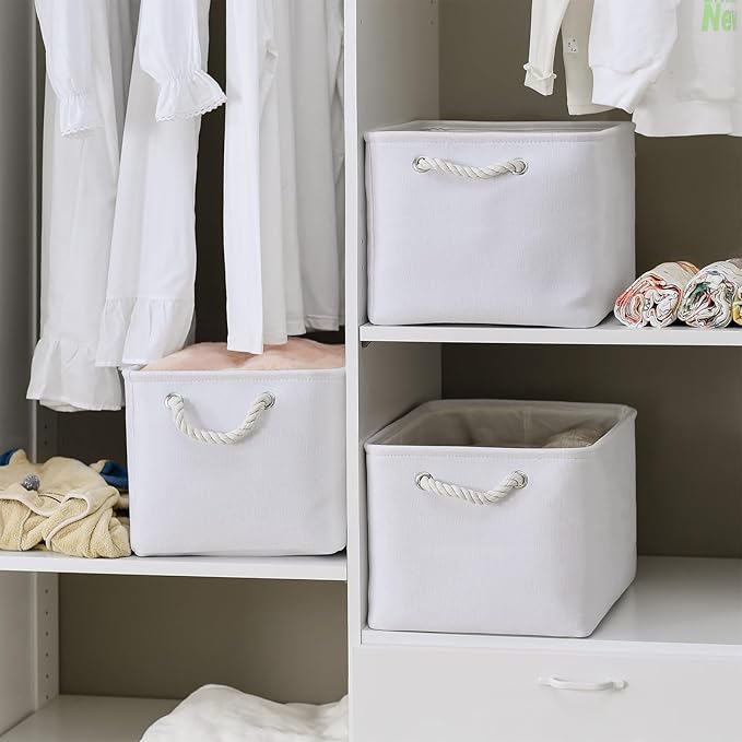 TheWarmHome Storage Basket for Shelves - 15.8x11.8x11.8 inch 3 Pack Fabric Storage Cubes, Collapsible Storage Bin for Organizing Organizer Closet Book Gift Dog(White)-Ruum Studio Home