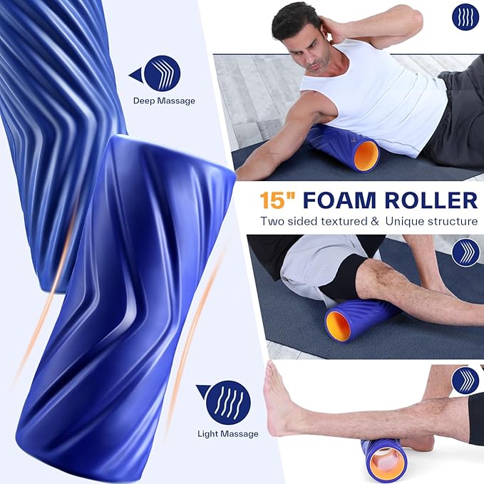 Sportneer 4 in 1 Foam Roller Set: Dual Textures Foam Roller, Foot Roller, Lacrosse Ball, Traction Massage Ball with String, Deep Massage Roller for Whole Body Release, Physical Therapy-Ruum Studio Home