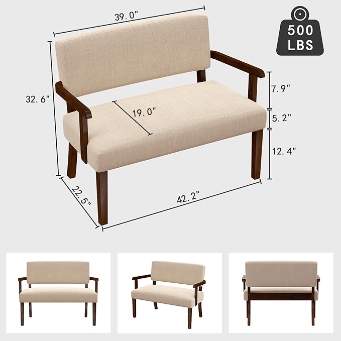 Accent Chair 2 Seat, Arm Chairs with Soft Seat and Armrests for Living Room, Love seat for Dining, Reading, and Waiting Rooms (Beige)-Ruum Studio Home