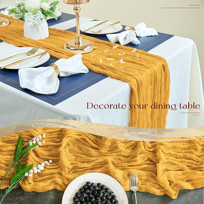 Sioloc Yellow Cheesecloth Table Runner Fall Autumn Decor for Home 10ft Table Cloth for Wedding Birthday Party Halloween Thanksgiving Decorations-Ruum Studio Home