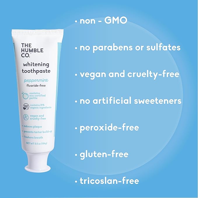 The Humble Co. Natural Whitening Toothpaste - Peppermint, Fluoride Free, Fresh Breath, Plaque Removal, Vegan & Cruelty Free, Non-Toxic SLS Free (5.5 oz, 2pk)-Ruum Studio Home