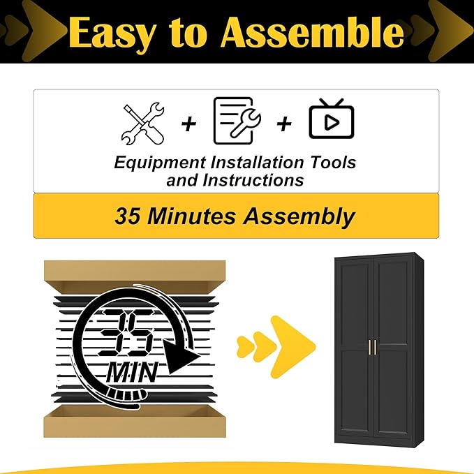 Kitchen Pantry Cabinet,71”Black Metal Pantry Storage Cabinet with Doors and 4 Adjustable Shelves,Kitchen Cabinet with 2 Gold Handles,Tall Cabinet for Livingroom,Pantry, Bathroom-Ruum Studio Home