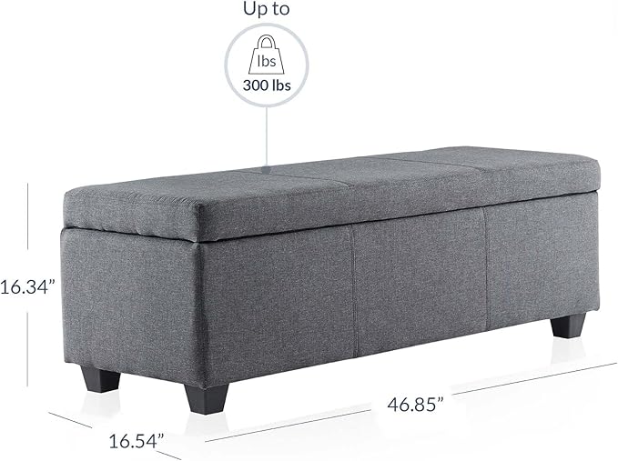 BELLEZE Storage Ottoman, 47 Inch Bench Bedroom Bench with Safety Close Hinge, Extra Long Ottoman with Storage for Living Room, Entryway, Hallway, Foot Rest, Support 300lbs - Gray-Ruum Studio Home