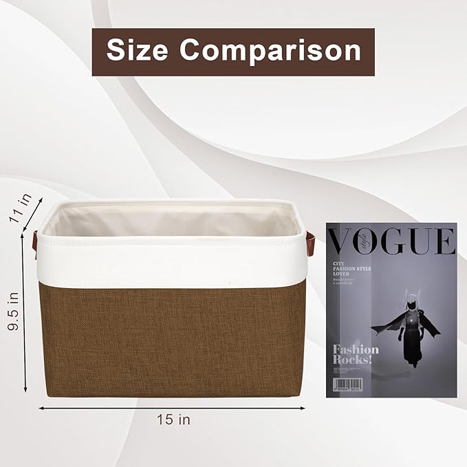 Storage Bins Large Fabric Storage Baskets for Shelves 3 Pack, Decorative Linen Closet Baskets with Handles for Organizing, Shelf, Clothes, Home, Office, 15x11x9.5Inches (Brown&White)-Ruum Studio Home