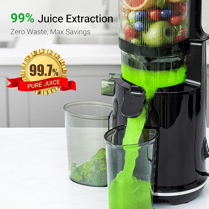 Juicer Machines,Aeitto Cold Press Juicer with 5.3“ Extra Large Feed Chute for Whole Fruits & Vegetables, Juice Extractor Machine, Self Feeding, Easy to Clean, High Juice Yield, Black-Ruum Studio Home