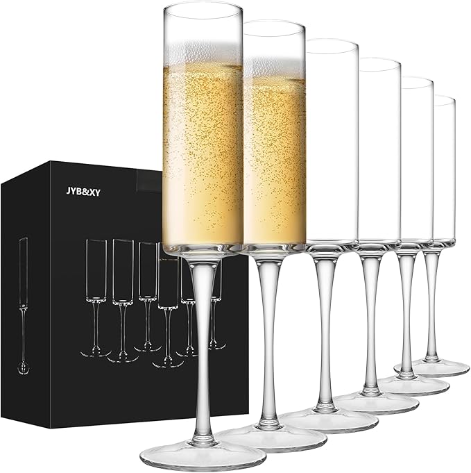 JYB&XY Champagne Flutes Set of 6 Hand Blown Elegant Champagne Glasses With Long Stem Elegant Sparkling Wine Stemware 6.5oz- for Women, Men, Wedding, Anniversary, Christmas, Birthday,Parties-Ruum Studio Home